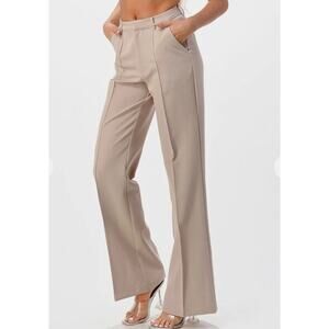 M.N.I Los Angeles Womens L Tan Front Seam Wide Leg Dress Pants Slacks Trousers